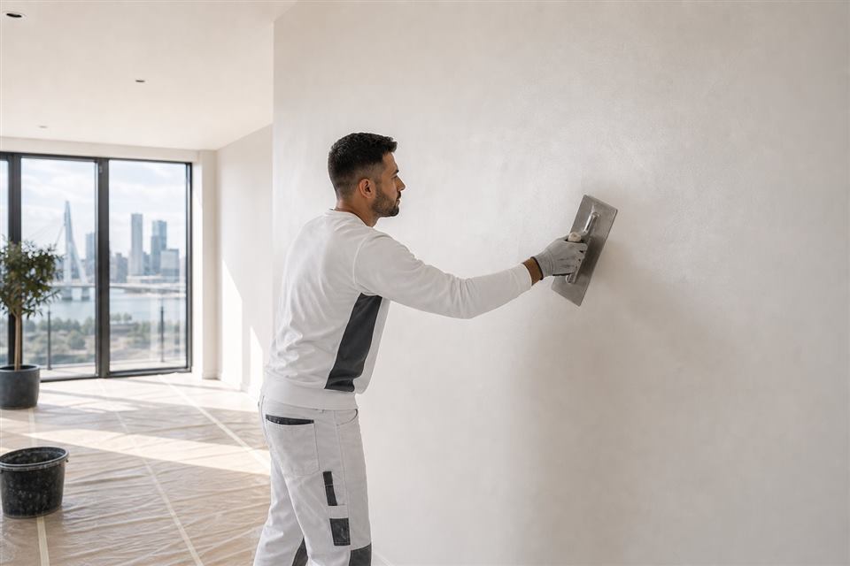 Stukadoor maakt een binnenwand sausklaar